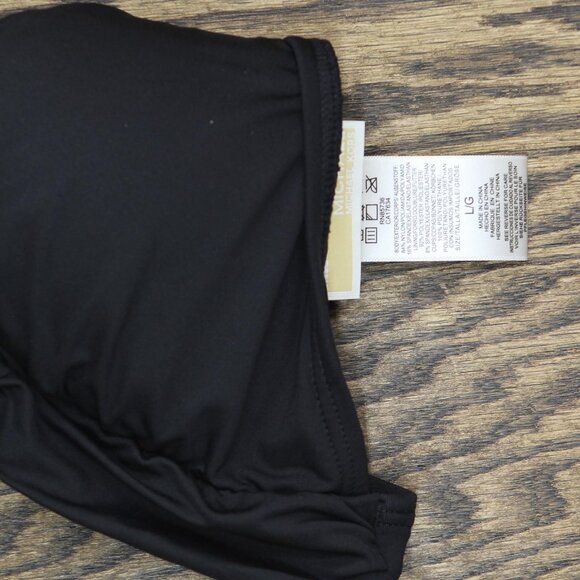 NWT Michael by Michael Kors Solid Logo Ring Swim Bikini Halter Top Black L - Picture 8 of 8
